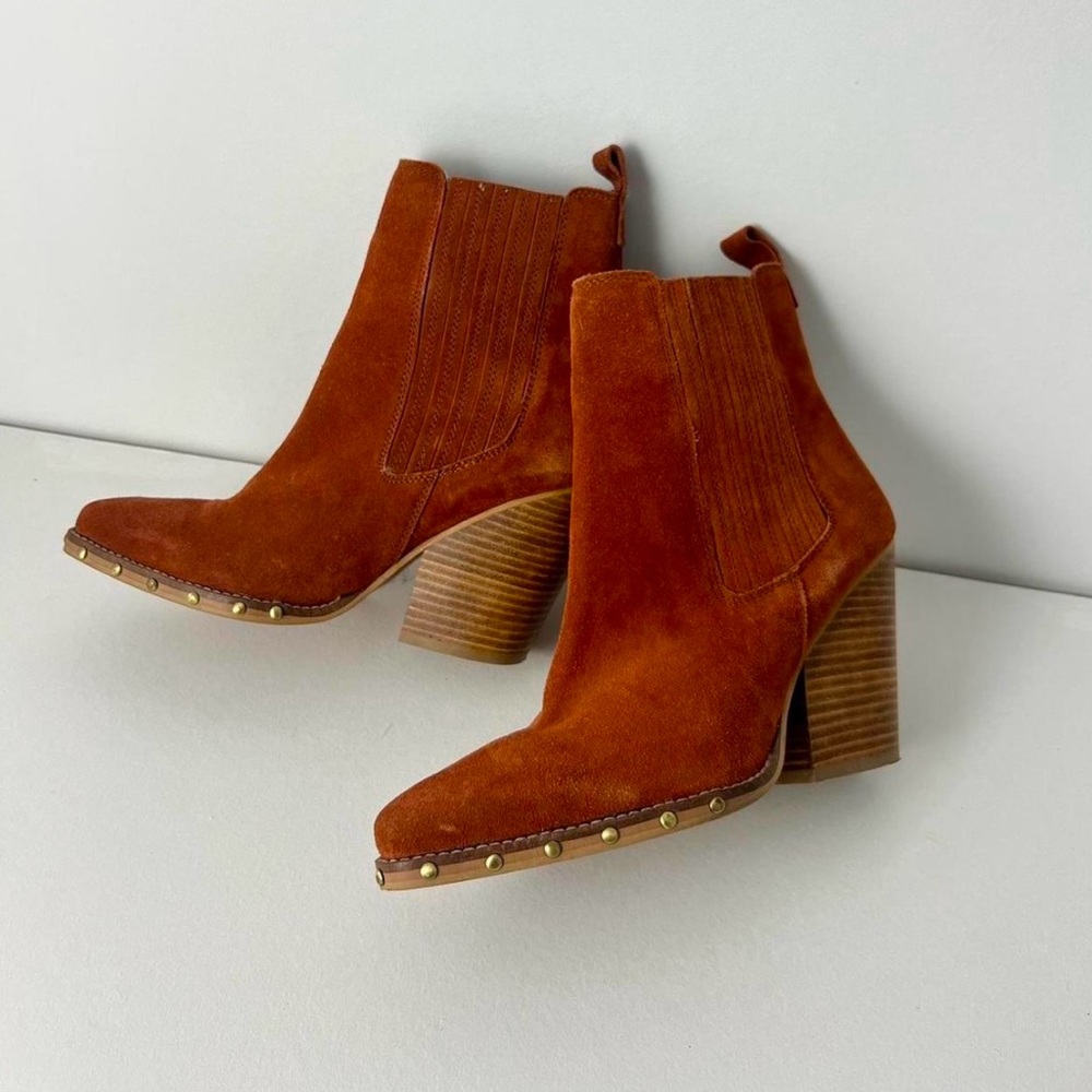 Women's Suede Ankle Boots - Rust